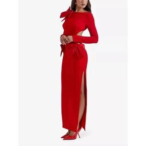 House of Cb Lavele Red Bow Maxi Dress- Size L+/XL
